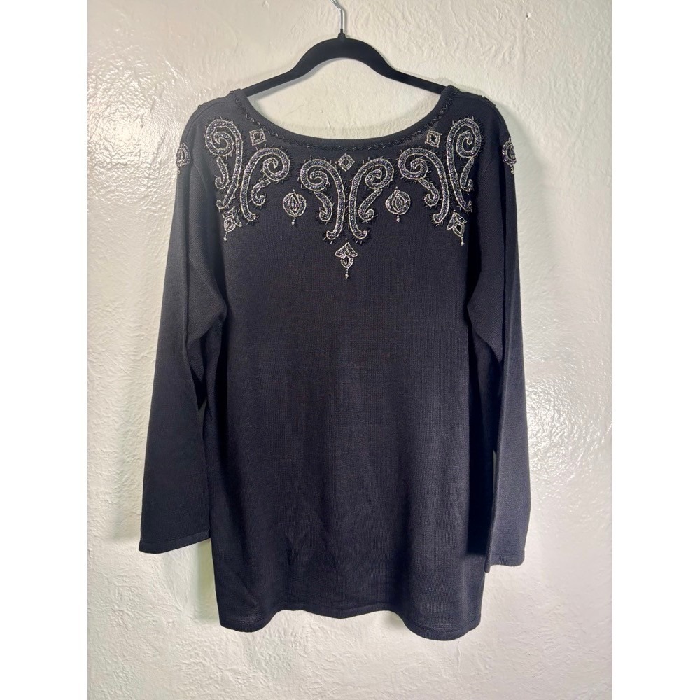 NWT Bob Mackie Wearable Art Black Beaded Embellished Top XL Artsy Statement